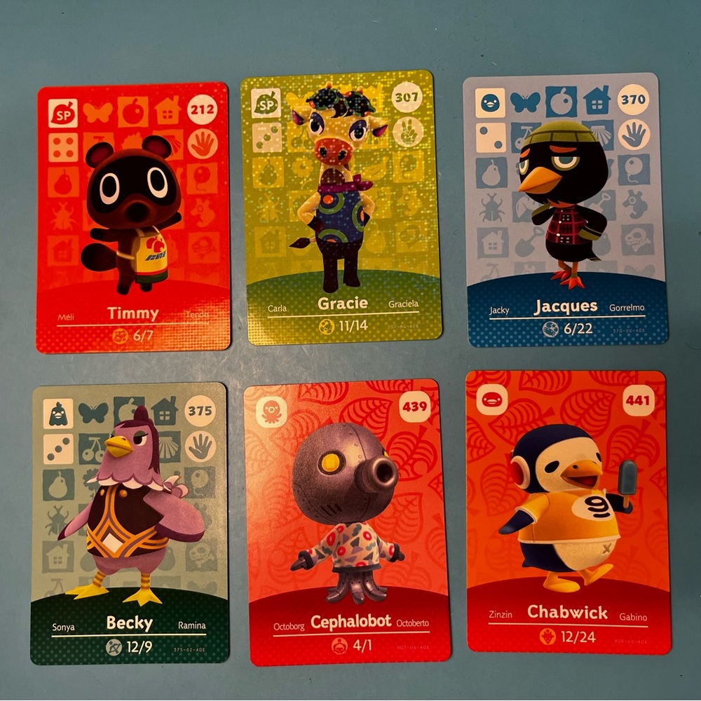 Nintendo Animal Crossingg Amiibo Cards - New Lot 2 (6 cards)